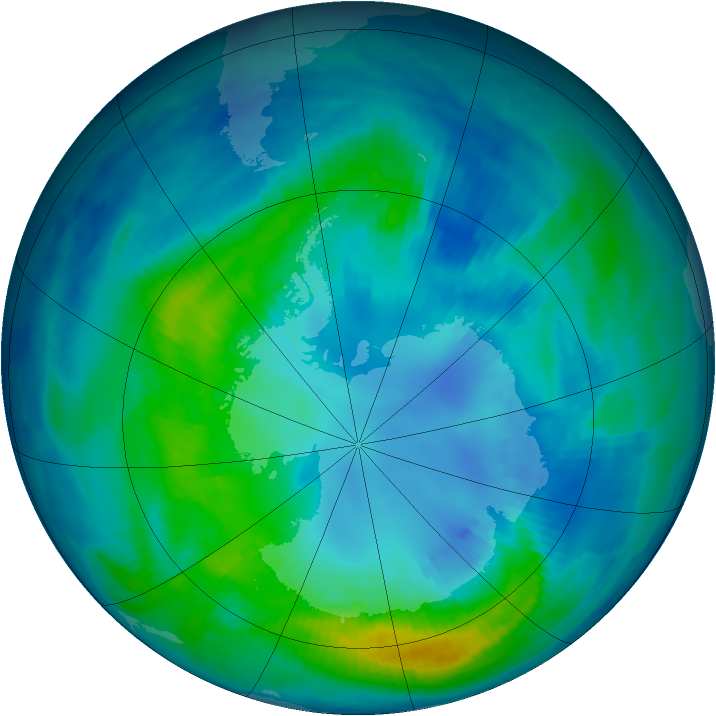Antarctic ozone map for 20 April 1997